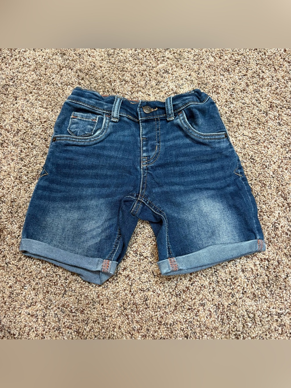 Cat & Jack Dark Blue Rolled-Cuff Denim Shorts size 5T adjustable waist
